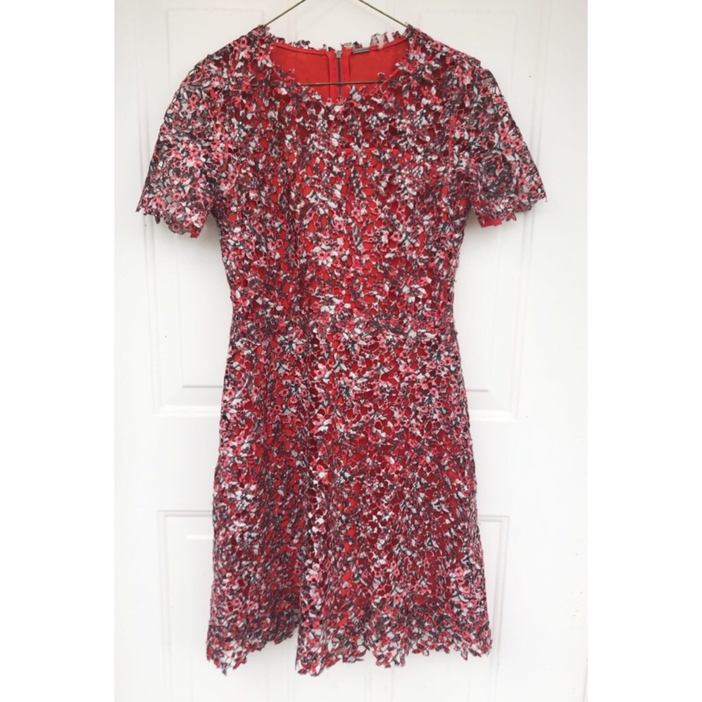 Elie Tahari Orange Ophelia Short-Sleeve Lace Dress